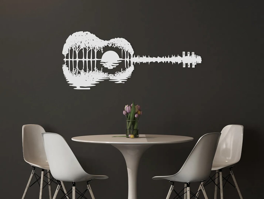 drevko Drevená nálepka na stenu Gitara Rozmer obrazu: 27 x 65 cm, Farba dekorácie: Čierna