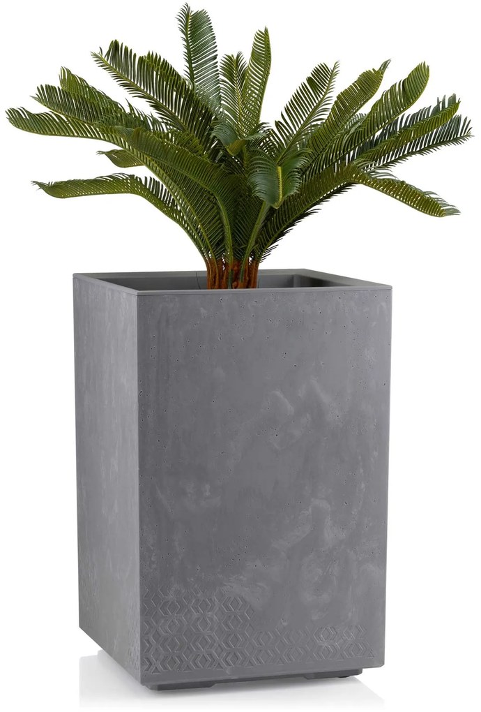 PLASTOVÝ KVETINÁČ NA KOLIESKACH BETONIQUE 60X40X40 CM IMITÁCIA BETÓNU SIVÁ