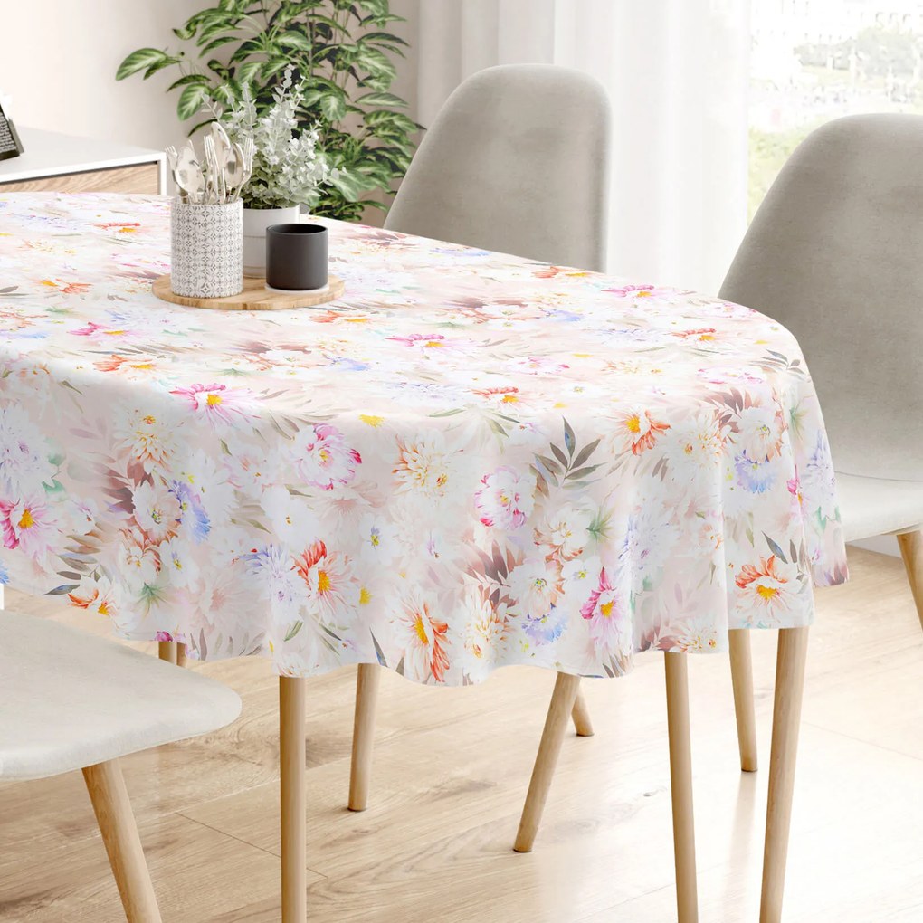 Goldea oválny obrus 100% bavlnené plátno deluxe - divoké kvety 140 x 180 cm