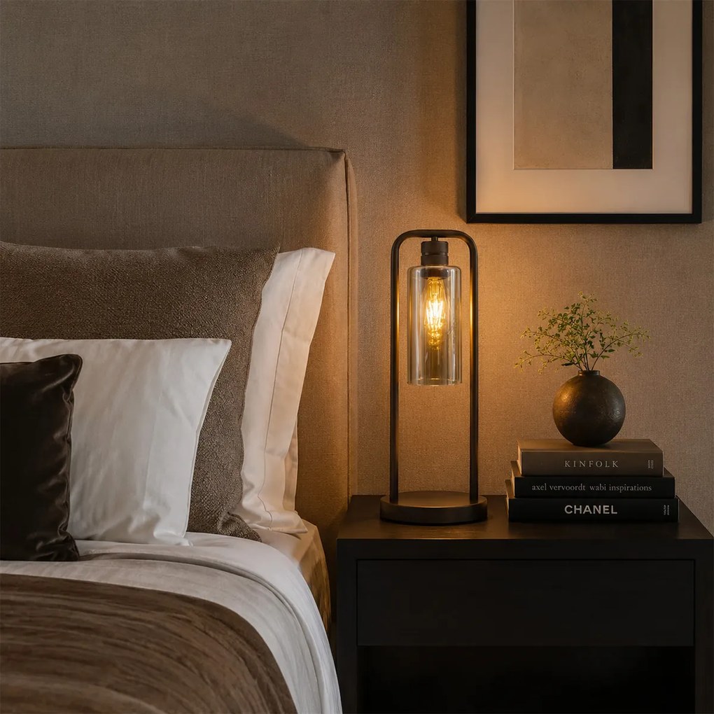 Moderná stolná lampa čierna s dymovým sklom - Stavelot