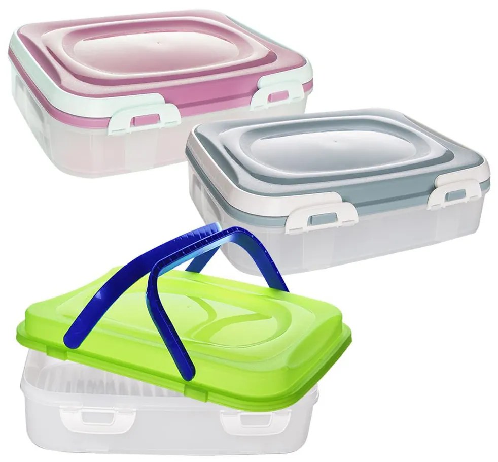 Úložný box na koláče a zákusky, PIKNIK 1 poschodie, s rúčkami, mix farieb