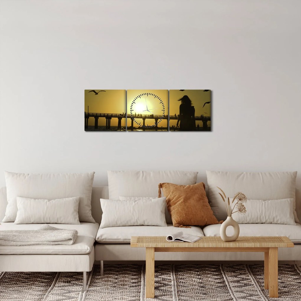 Obraz - Prechádzka po pláži (s hodinami) (90x30 cm)