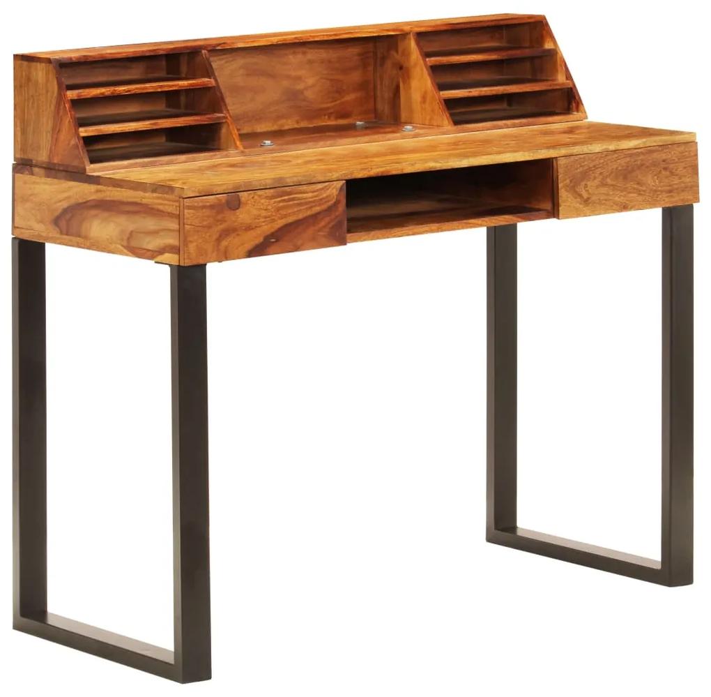 vidaXL Stôl 110x50x94 cm masívne sheeshamové drevo a oceľ