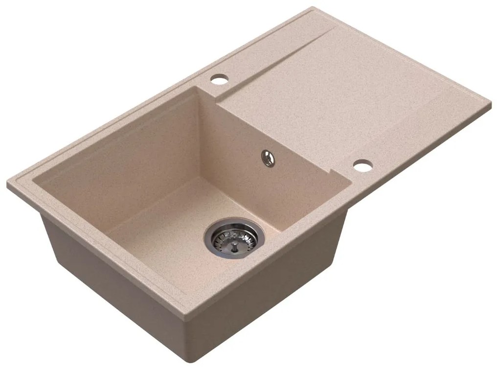 Sink Quality Sink55, kuchynský granitový drez 780x460x215 mm + grafitový sifón, béžová, SKQ-SINK.P.1KDOL.XB