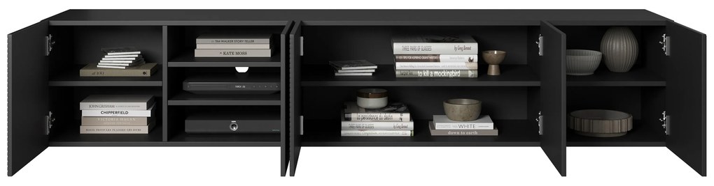 Závesný TV stolík Asha 200 cm - čierny mat