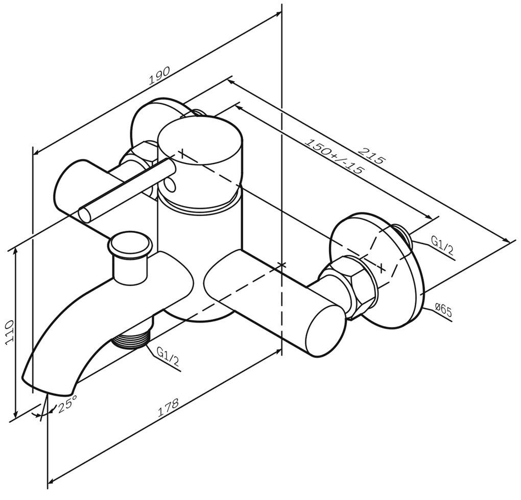 Vaňová a sprchová batéria AM.PM Spike FPA10000 jednopáková, chróm