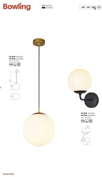 Redo 01-3148 - Nástenné svietidlo BOWLING 1xE27/42W/230V čierna