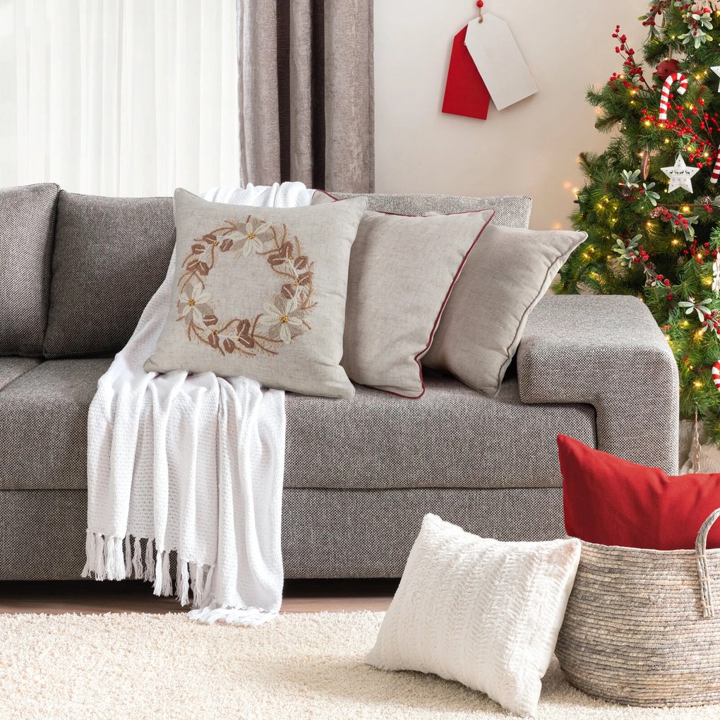 VIANOČNÁ DEKORAČNÁ OBLIEČKA NA VANKÚŠ WREATH 45X45 CM VZOROVANÁ