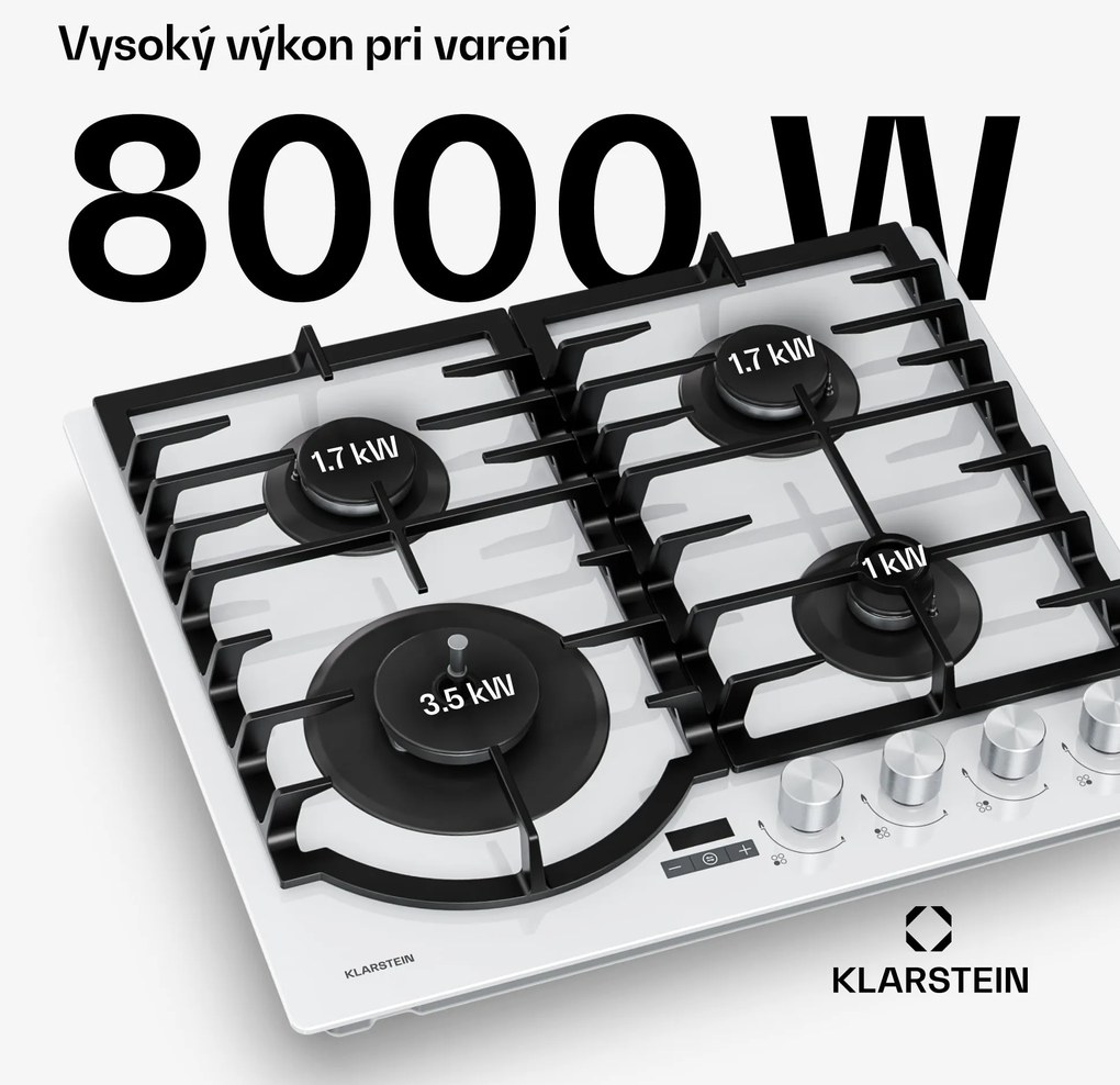 Klarstein Ignito plynová varná doska, 8 kW, liatinové rošty, časovač, regulácia teploty