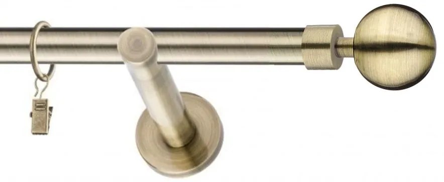 Dekorstudio Garniža jednoradová Guľa MODERN starožitná mosadz 19mm Dĺžka: 140cm, Typ príslušenstva: Krúžky tiché so štipcami