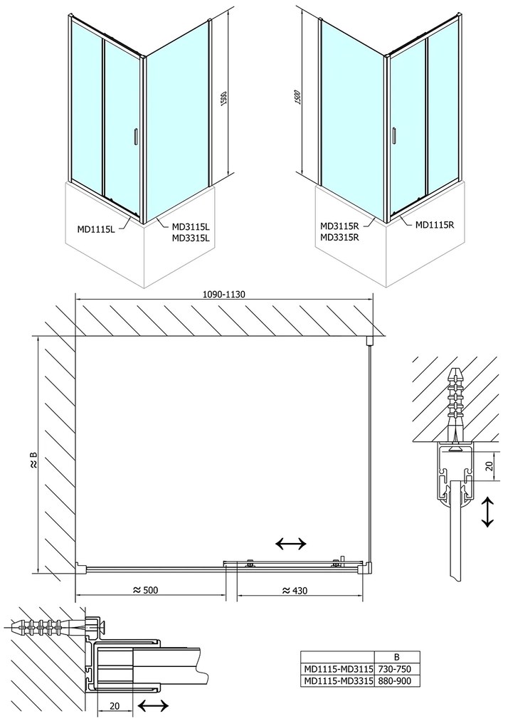 Polysan Polysan, DEEP sprchová bočná stena 900 x 1500 mm, číre sklo, MD3315