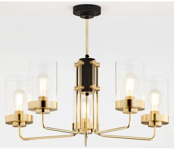 Jupiter 2088 - Luster na tyči RAMIREZ 5xE27/15W/230V zlatá/čierna