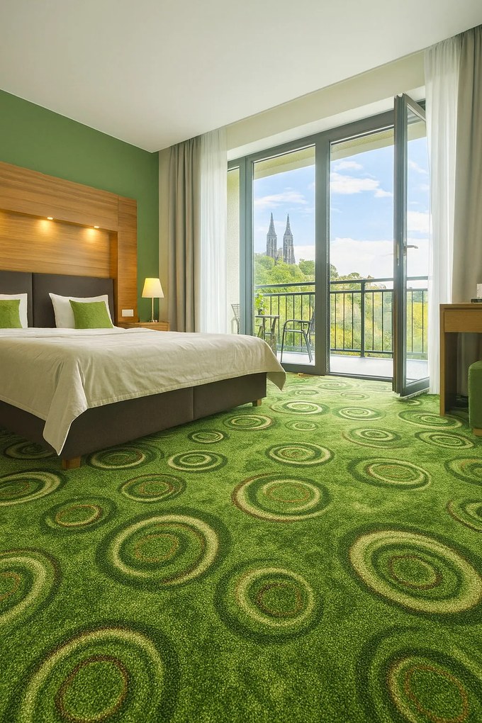 ITC, Koberec metráž Drops 24, na mieru, šíře 4m, zelená, filc, chodba / predsieň