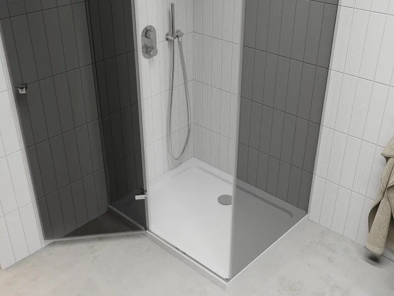 Mexen Roma, sprchový kút s krídlovými dverami 100 (dvere) x 80 (stena) cm, 6mm šedé sklo, chrómový profil + slim sprchová vanička biela + chrómový sifón, 854-100-080-01-40-4010