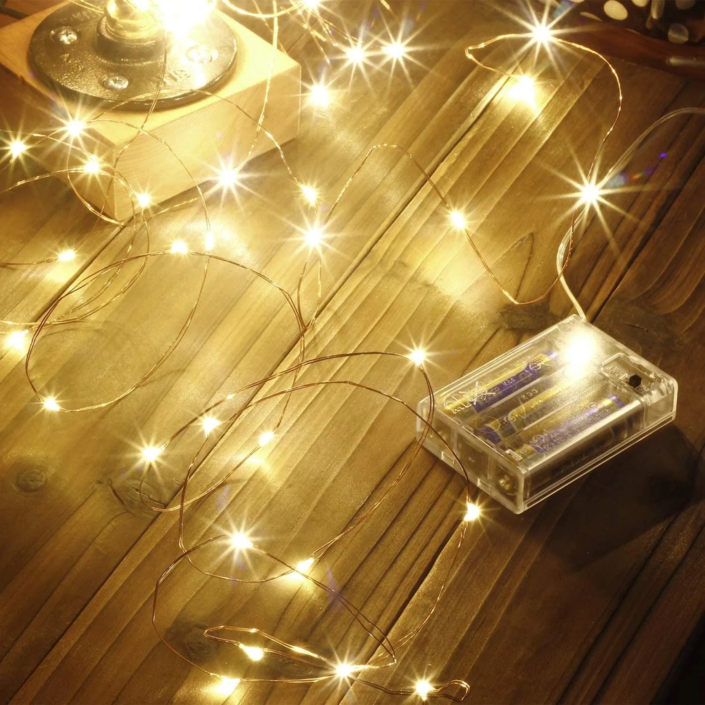 Vianočné mikro reťaz na batérie, teplá biela, 5m, 50 LED