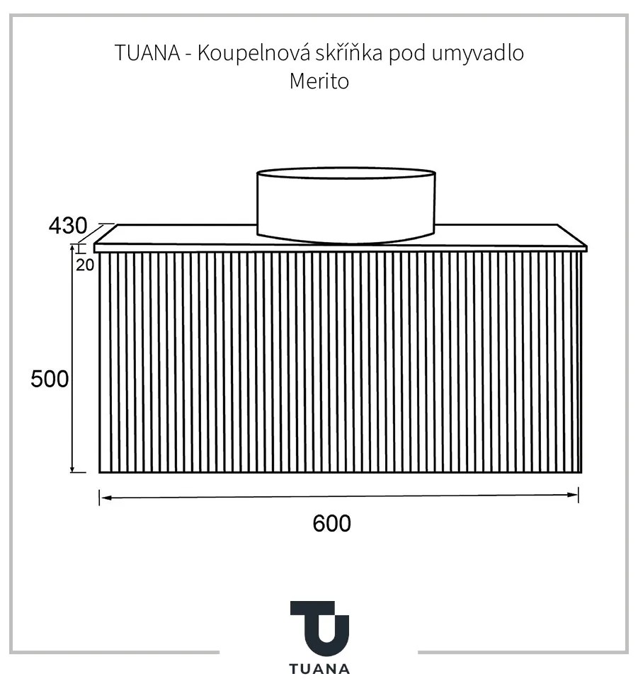 TUANA - Kúpeľňová skrinka pod umývadlo Merito - biela matná - 60x50x43 cm