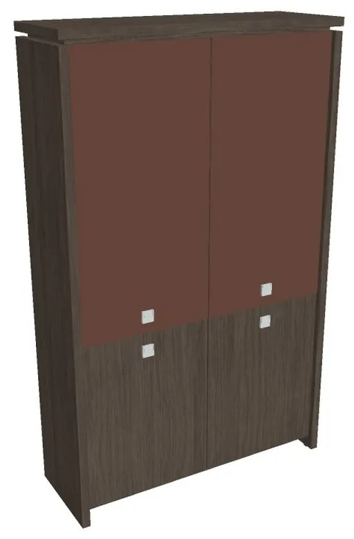 Vysoká skriňa Verno 128 x 46 x 210 cm, kombinované dvere, dub antracit / hnedá
