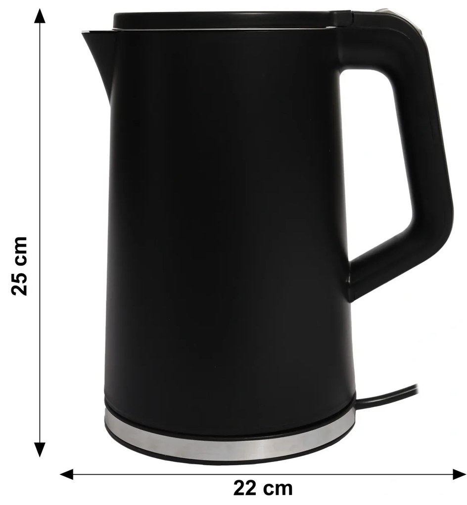 Bauerkraft Bezdrôtová cestovná rýchlovarná kanvica 1500 W 1,7 l otočná čierna