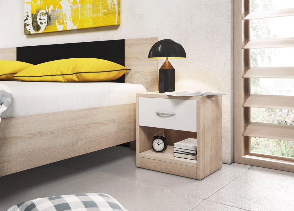 Noční stolek Naka 39 cm bílý/dub Sonoma