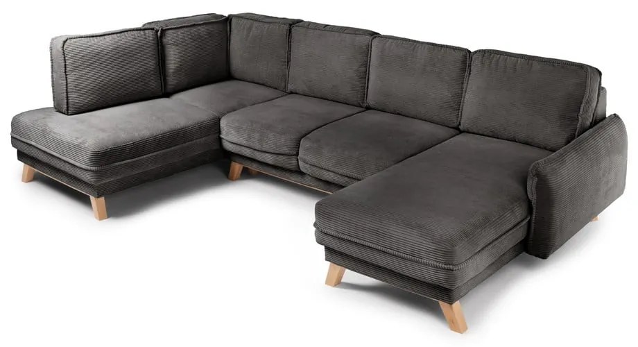 Sivá menčestrová rozkladacia rohová pohovka (ľavý roh/do tvaru "U") Tori – Bonami Selection