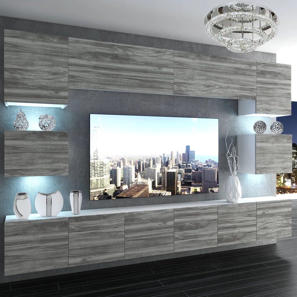 Obývacia stena Belini Premium Full Version šedý antracit Glamour Wood+ LED osvetlenie Nexum 49