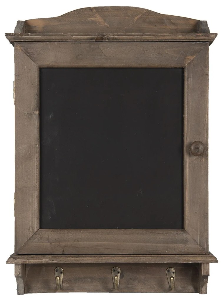Hnedá drevená skrinka na kľúče s kriedovou tabuľkou - 34 * 8 * 47 cm