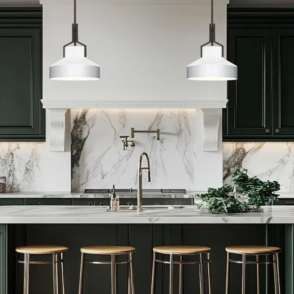 Quoizel QZ-BRECKEN-2P-OZ-OPAL - Stropné svietidlo na tyči BRECKEN 2xE27/60W/230V čierna/biela