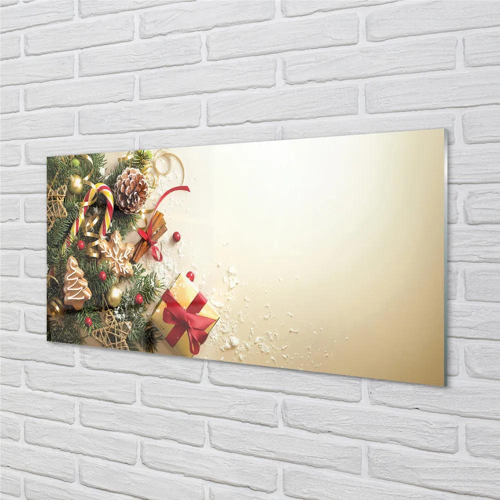 Obraz na akrylátovom skle Vetvičky darčeky perník kužele 140x70 cm