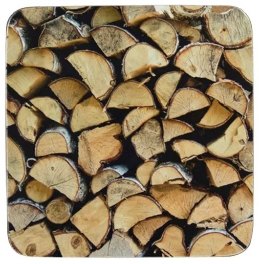 6ks pevné korkové podtácky s motívom dreva Fireplace wood - 10*10*0,4cm