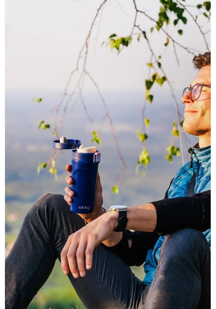Tmavomodrý cestovný termohrnček Vialli Design Fuori, 400 ml