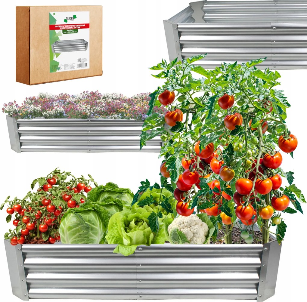 GARDEN LINE Vyvýšený záhradný záhon pozinkovaná oceľ 240 × 120 × 30 cm ZAK8304