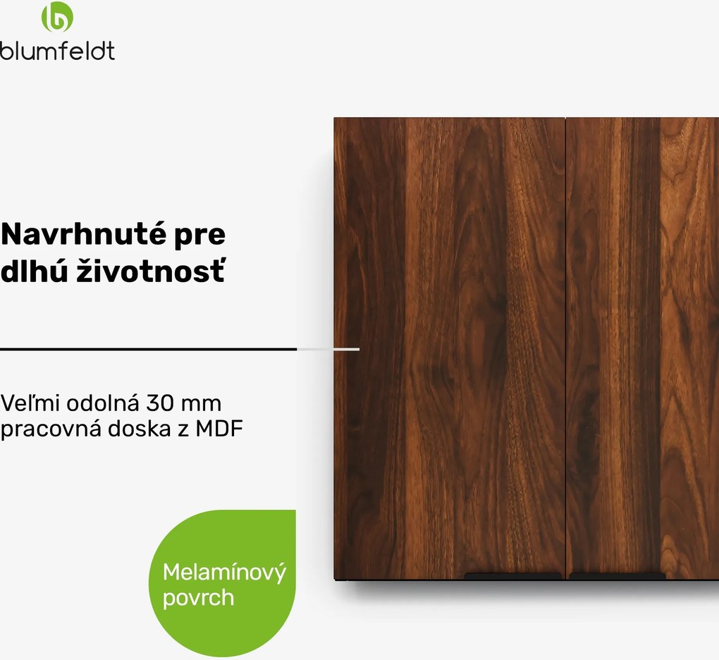 Blumfeldt WoodVista vysoká skrinka, Soft-Close, hliníkové rukoväte, udržateľné materiály