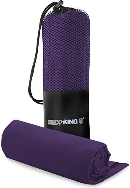 Set fialovej rýchloschnúcej osušky a uteráku DecoKing EKEA, 70 × 140 cm + 30 × 50 cm