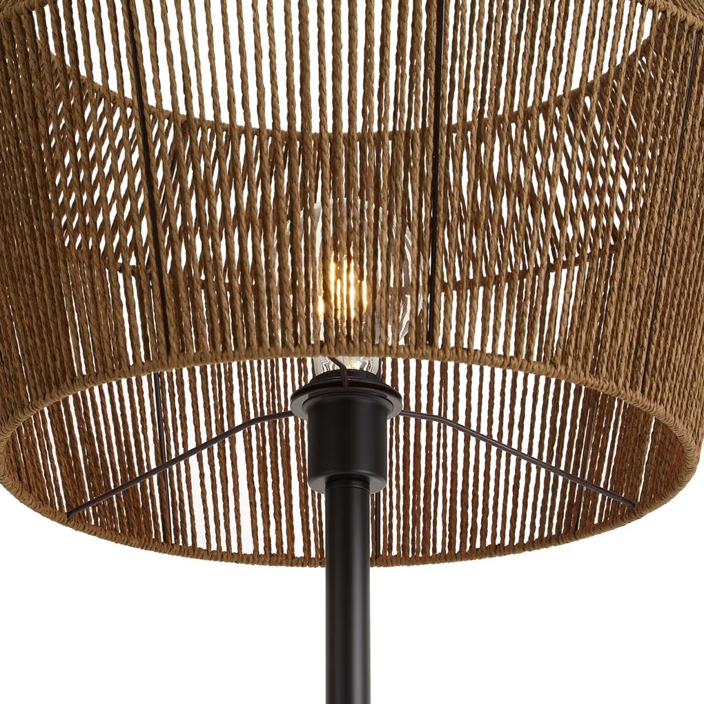Stojaca lampa čierna s hnedým tienidlom z papierového lana 50/50/30 - Simplo