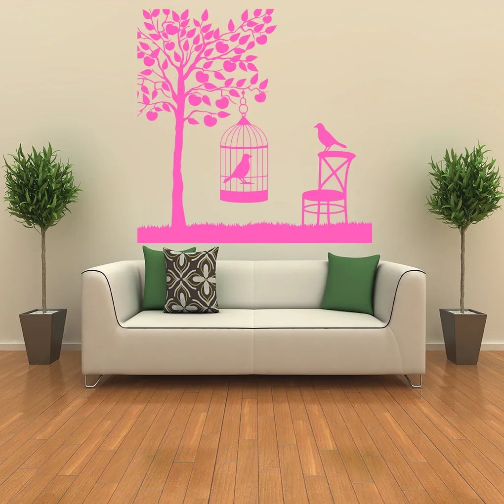 Veselá Stena Samolepka Vtáčik v klietke Farba: oranžová, Veľkosť: 60 x 60 cm