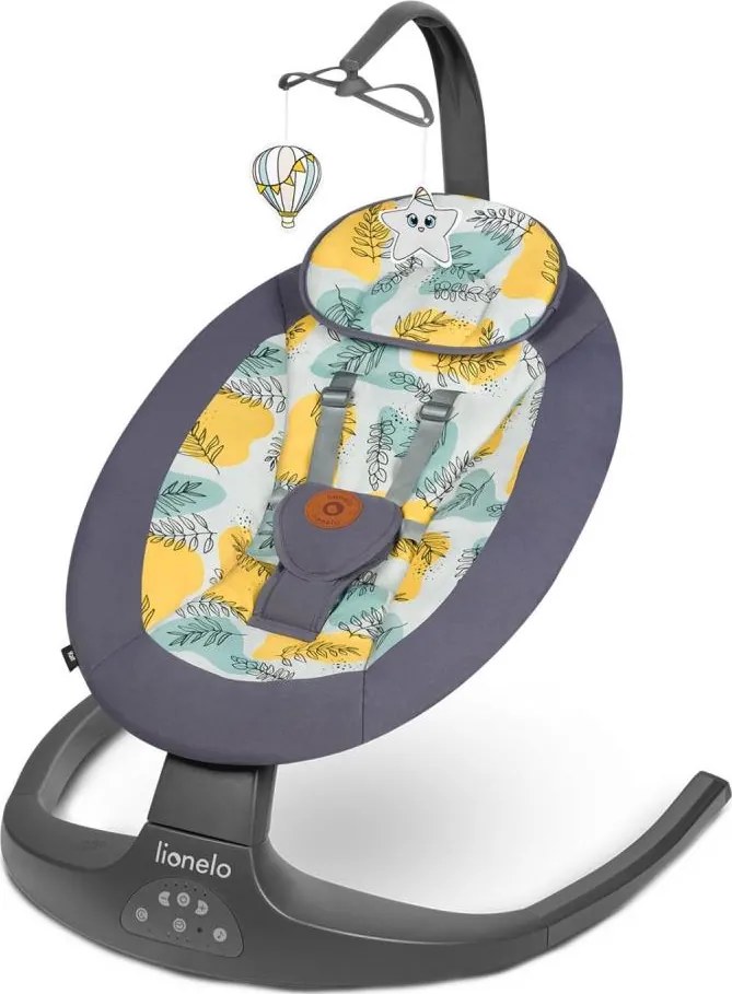 Lionelo - Detské hojdacie lehátko s melódiou RALF 4xAA betónovo sivé + diaľkové ovládanie