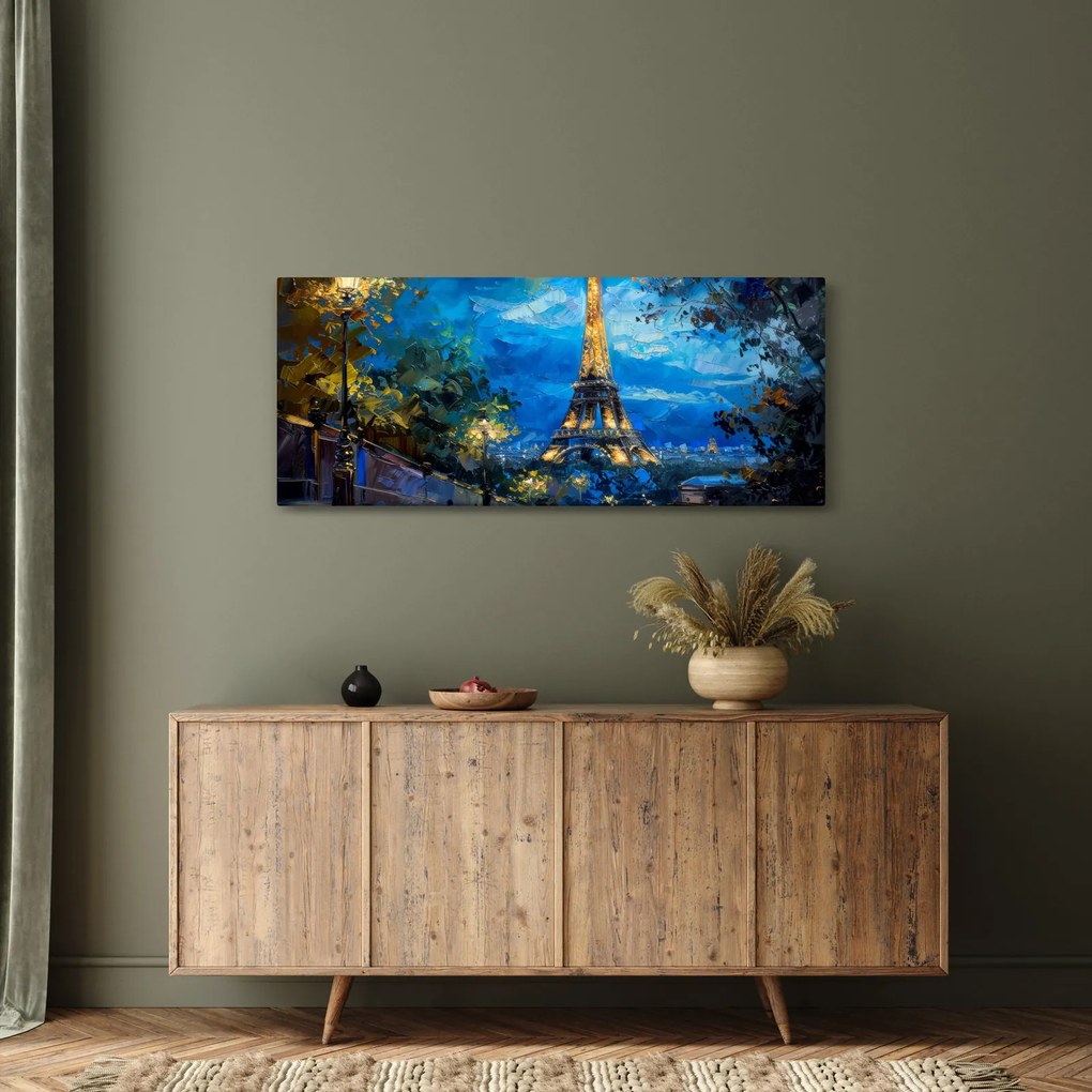 Obraz - Olejomaľba Eiffelovej veže (120x50 cm)