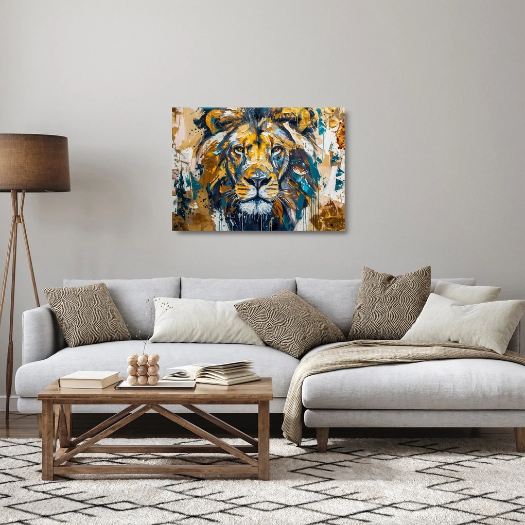 Sklenený obraz - Abstraktná olejomaľba s levom (70x50 cm)