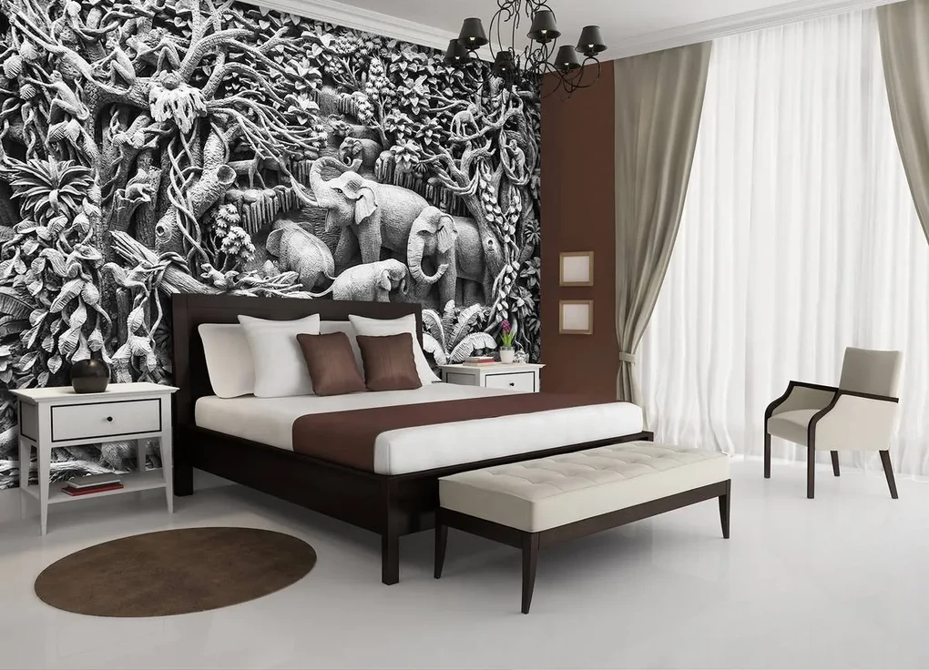 Fototapeta - Reliéf rodiny slonov (152,5x104 cm)