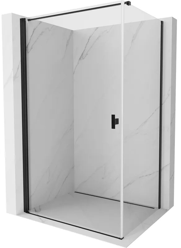 Mexen Mist-B, 1-krídlový výklopný sprchový kút 85 x 110 cm, číre sklo, čierny profil, 8A2T-085-110-70-00