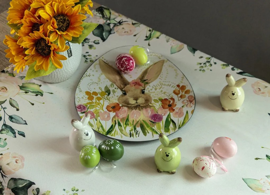 Behúň na stôl Biele ruže a hortenzie, 150x40 cm