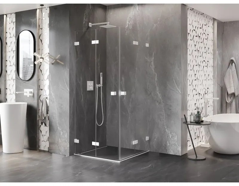 Mexen Lunar-F Duo, skladací sprchový kút 90 x 90 cm, 8mm číre sklo, biely profil, 836-090L-090P-20-00