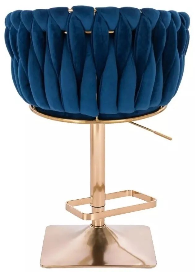 LuxuryForm DESIGN Barová stolička NORDEN VELUR na zlatej hranatej podstave - modrá