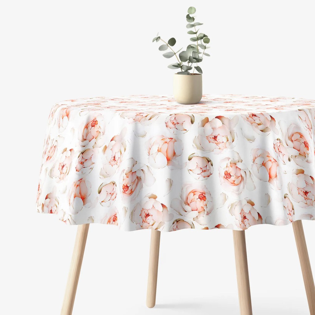 Goldea okrúhly obrus 100% bavlnené plátno deluxe - vôňa pivoniek Ø 130 cm