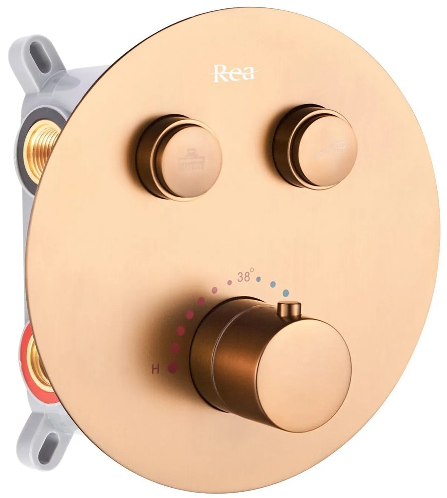 Rea Lungo, termostatický sprchový set pod omietku s dažďovou hlavovou a ručnou sprchou, medená matná, REA-P8808