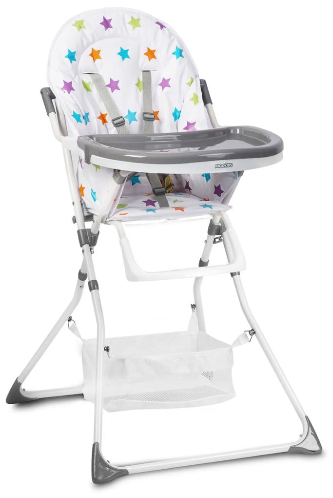 Ricokids Detská jedálenská stolička Eldo biela a sivá s hviezdičkami