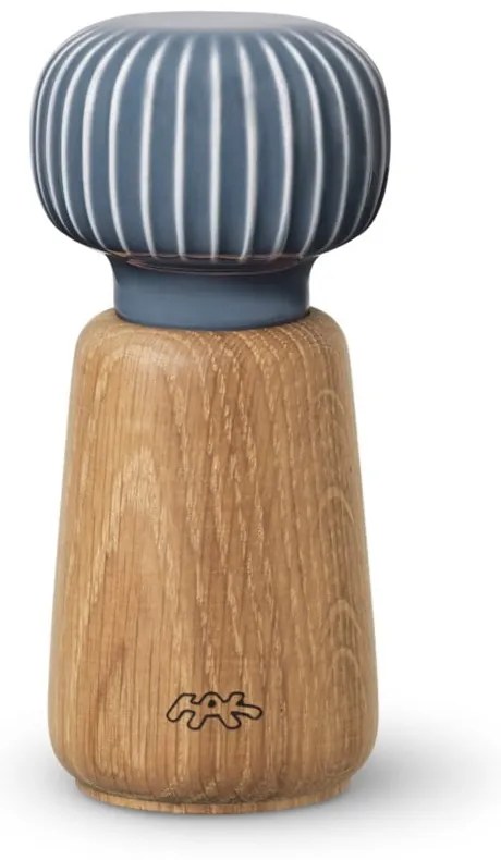 Mlynček z dubového dreva na korenie s antracitovým detailom z porcelánu Kähler Design Hammershoi, výška 13 cm