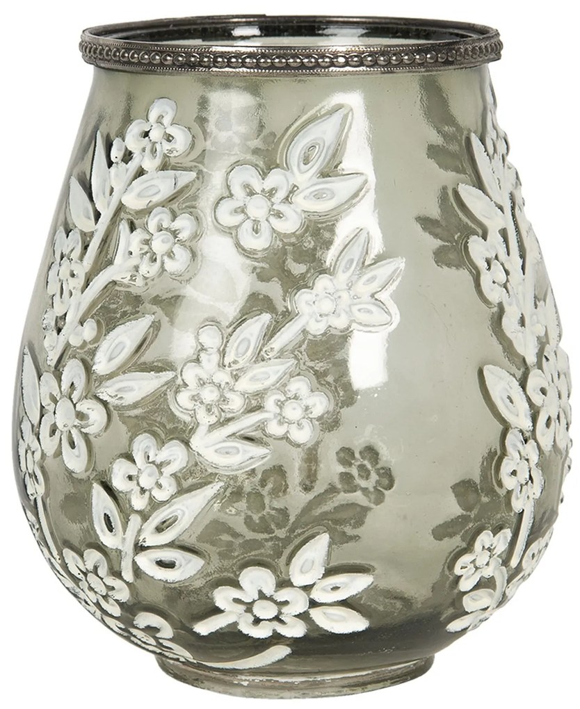 Sklenený svietnik na čajovú sviečku s kvietkami - Ø 15*18 cm