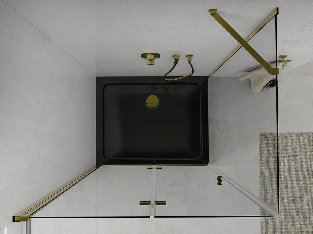 Mexen Lima, sprchový kút so skladacími dverami 100 (dvere) x 80 (stena) cm, 6mm číre sklo, chrómový profil + slim sprchová vanička čierna + zlatý sifón, 856-100-080-50-00-4070G