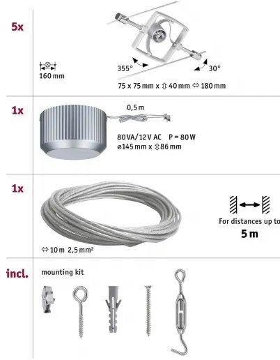 Paulmann 94133 - SADA 5xGU5,3/10W Bodové svietidlo MAC 230V chróm